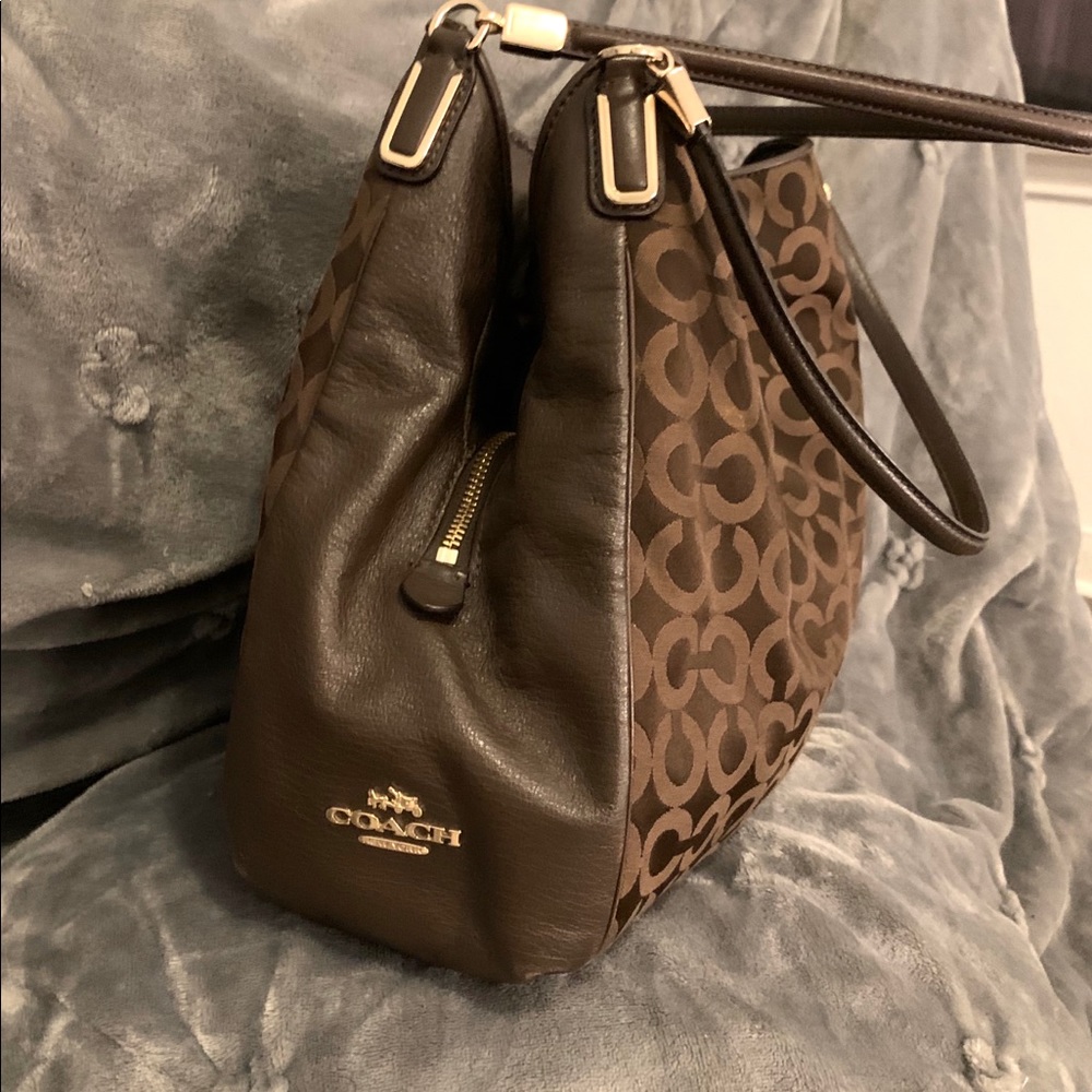 Coach Brown signature canvas leather hobo